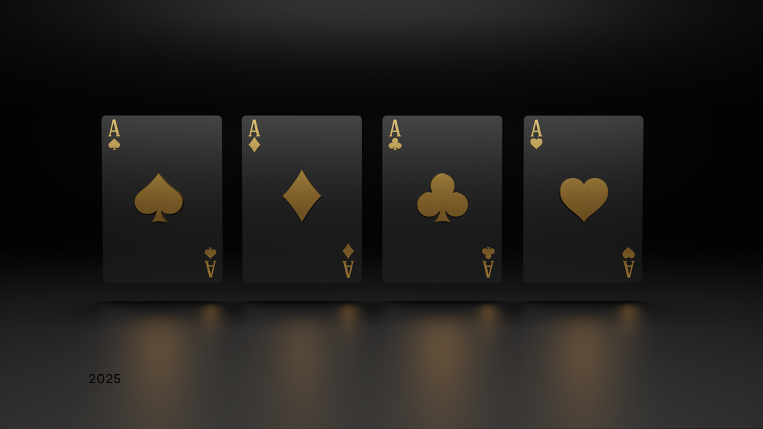 Elegant black and gold playing cards featuring the four aces, symbolizing premium quality and precision in botanical formulation - itsumi botanicals 2025