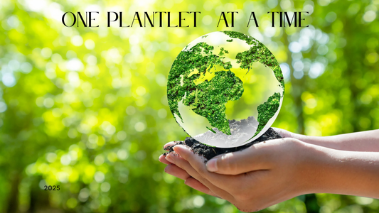 Hands nurturing a globe made of greenery with the phrase 'One Plantlet at a Time', representing Itsumi Botanicals' commitment to sustainable plant growth and environmental care – 2025